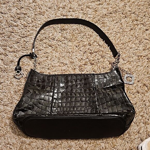 Brighton Black Patent Leather croc print shoulder bag - Picture 1 of 10